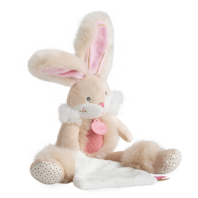 Papuche lapin mouchoir rose blanc beige 